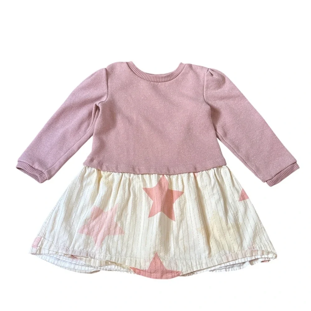 Baby Gap Star Print Long Sleeve Dress Toddler Pink Metallic SIZE 3T